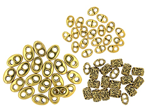 Large Hole Double Spacer Bead Kit in 3 Styles in Antiqued Gold Tone Appx 60 Pieces Total