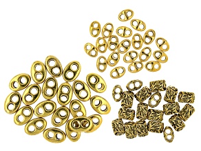 Large Hole Double Spacer Bead Kit in 3 Styles in Antiqued Gold Tone Appx 60 Pieces Total