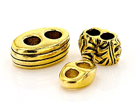 Large Hole Double Spacer Bead Kit in 3 Styles in Antiqued Gold Tone Appx 60 Pieces Total