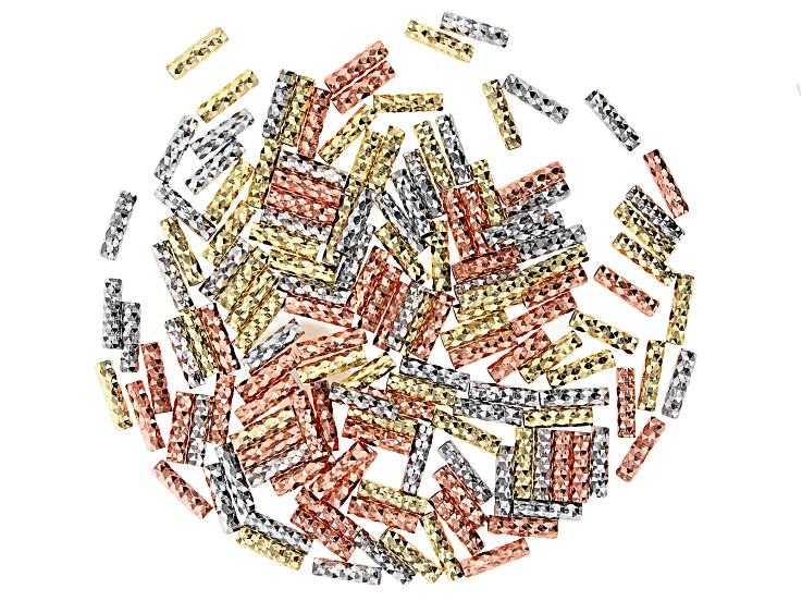 Diamond Cut Long Tube Beads Appx 11mm in Silver Tone, Gold Tone, and Rose Gold Tone Appx 150 Pieces