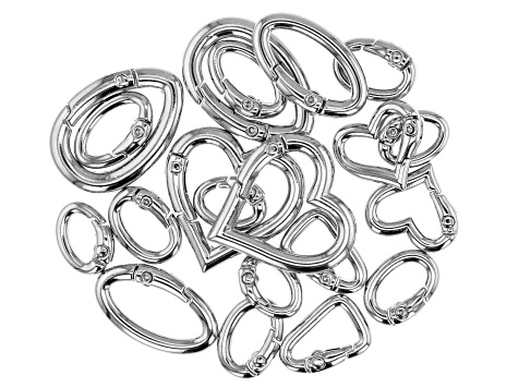 Fancy Spring Ring Clasp Set of 20 in Silver Tone in Assorted Shapes and Sizes