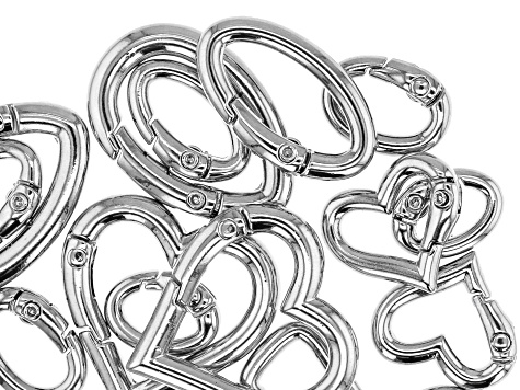 Fancy Spring Ring Clasp Set of 20 in Silver Tone in Assorted Shapes and Sizes