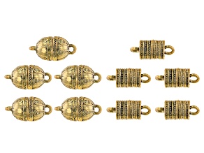 Indonesian Inspired Magnetic Clasp Set in 2 Styles in Antiqued Gold Tone Appx 10 Pieces
