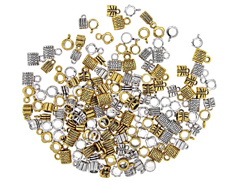Fancy Metal Bail Kit with Large Hole in 5 Styles in Antique Silver & Gold Tone 150 Pieces Total