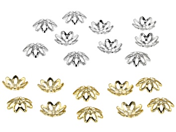 Picture of Sterling Silver and Gold Over Floral Bead Caps Appx 8mm Set of 20
