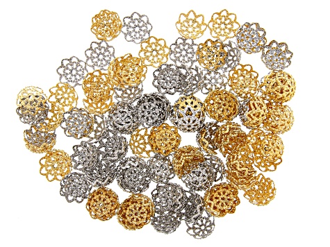 Designer Bead Cap Kit in 4 Designs in Silver and Gold Tone Appx 600 Pieces Total