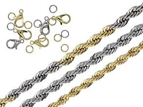 Rope Unfinished Chain Kit in Silver, Gold, and Two Tone with Findings