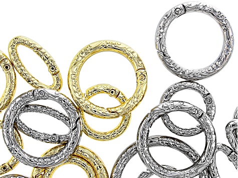 Indonesian Inspired Spring Ring Clasp Set of 20 in Silver Tone and Gold Tone