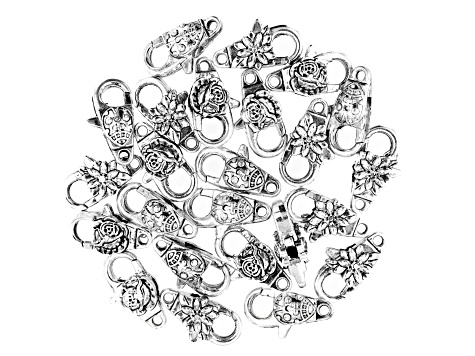 Flower Design Lobster Style Clasp Set of 24 in 3 Designs in Antiqued Silver Tone