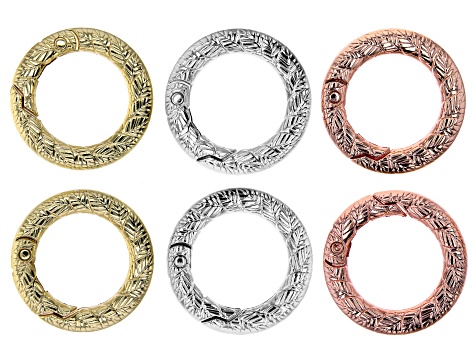 Leaf Design Large Spring Ring Clasp Set of 6 in Silver, Gold, and Rose Gold Tones