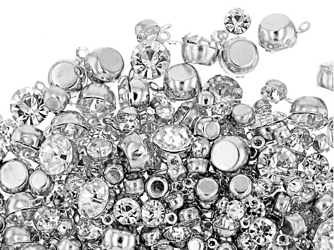 Crystal Dangle Component Kit in 3 Sizes in Silver Tone Appx 500 Pieces Total