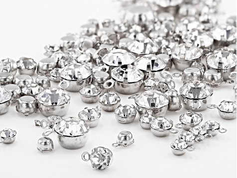 Crystal Dangle Component Kit in 3 Sizes in Silver Tone Appx 500 Pieces Total