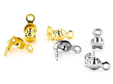 Clam Shell Bead Tip Finding with 2 Rings Kit in Silver Tone and Gold Tone Appx 500 Pieces