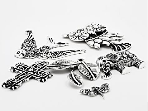 Focal Kit in 6 Designs in Antiqued Silver Tone Appx 31 Pieces Total