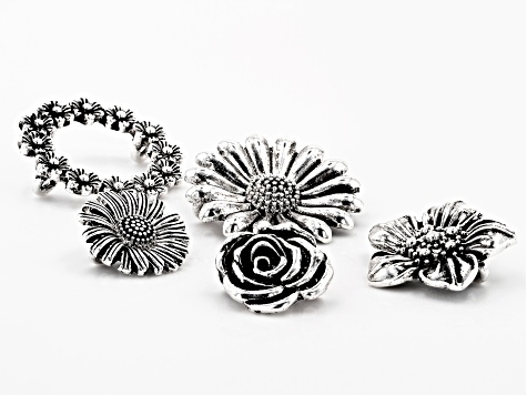 Floral Inspired Connector Set of 60 in 5 Designs in Antiqued Silver Tone