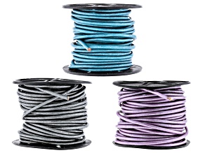 Round Leather Cord Set of 3 in Chandi, Truly Teal, and Metallic Gray Appx 3mm Diameter Appx 10m Each