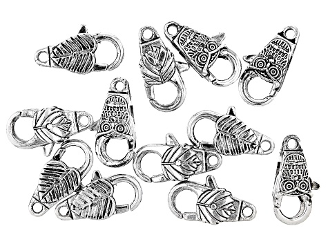 Fancy Lobster Style Clasp Set of 12 in 3 Designs in Antiqued Silver Tone