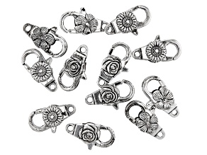 Fancy Lobster Style Clasp Set of 12 in 3 Designs in Antiqued Silver Tone