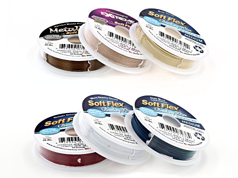 Soft Flex 19-Strand and 49-Strand Beading Wire Set of 6 in Assorted Colors  - JMKIT1392