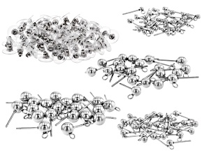 Stainless Steel Ball Stud Earring Finding Set of 50 Pairs in 4 Sizes with Disc Earring Backs