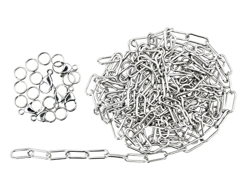 Stainless Steel Elongated Designer Cable Chain Appx 100" and Findings Appx 19 Pieces Total