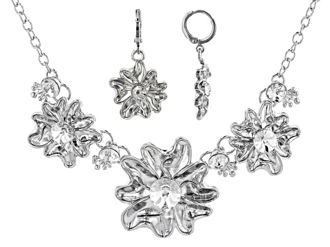 Flower Inspired Design Necklace and Earring Foundation for Enameling Kit in Silver Tone