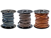 Round Leather Cord Appx 4mm Set of 3 in Natural Light Brown, Natural Blue, and Natural Gray Appx 15M