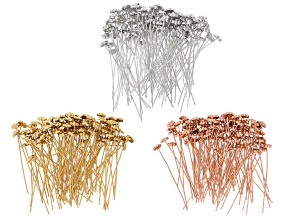 Flower Inspired Headpins appx 6mm and appx 2" in length in Silver, Gold & Rose Gold Tones 300 Pieces