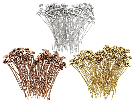 Flower Shaped Headpins appx 7mm and appx 2" in length in Silver, Gold & Rose Gold Tones 300 Pieces
