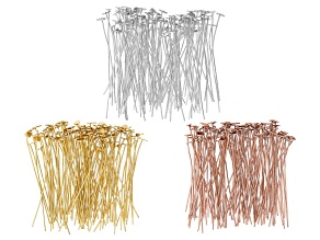 Pear Shaped Headpins appx 5mm and appx 2" in length in Silver, Gold & Rose Gold Tones 300 Pieces