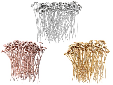 Pear Shaped Flower Design Headpins appx 6mm appx 2" in length Silver, Gold & Rose Tone 300 Pieces