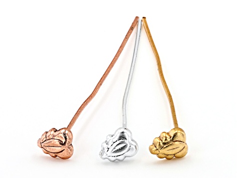 Pear Shaped Flower Design Headpins appx 6mm appx 2" in length Silver, Gold & Rose Tone 300 Pieces