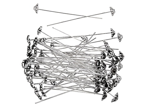 Floral Headpin Kit in 4 Designs in Antiqued Silver Tone Appx 60 Pieces Total