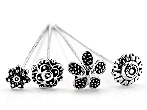 Floral Headpin Kit in 4 Designs in Antiqued Silver Tone Appx 60 Pieces Total