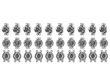 Picture of Flower Inspired 2-Strand Connector Kit in 3 Designs in Antiqued Silver Tone Appx 30 Pieces Total