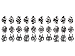 Flower Inspired 2-Strand Connector Kit in 3 Designs in Antiqued Silver Tone Appx 30 Pieces Total