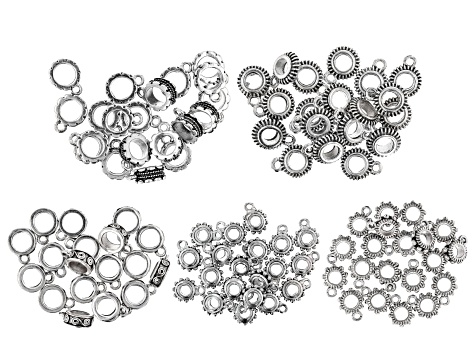 Spacer with Jump Ring Kit in 5 Designs in Antiqued Silver Tone Appx 100 Pieces