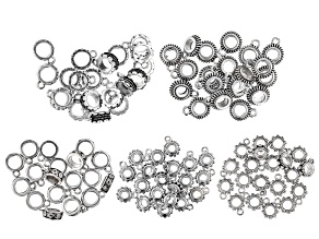 Spacer with Jump Ring Kit in 5 Designs in Antiqued Silver Tone Appx 100 Pieces
