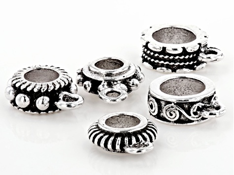 Spacer with Jump Ring Kit in 5 Designs in Antiqued Silver Tone Appx 100 Pieces