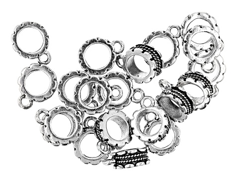 Spacer with Jump Ring Kit in 5 Designs in Antiqued Silver Tone Appx 100 Pieces