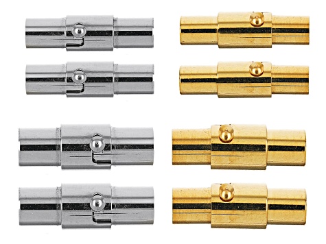 Stainless Steel and 18K Gold over Stainless Steel Magnetic Clasp with Safety Twist Set of 8