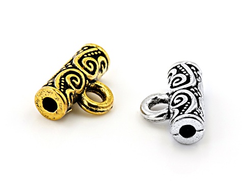 Indonesian Inspired Swirl Design Bail Findings in Antiqued Silver and Gold Tones Appx 260 Pieces