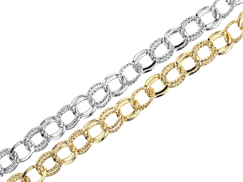 6STYLES CHUNKY TEXTURED GOLD SILVER ALUMINIUM CURB LINK CHAIN BRACELET 8" CLASP