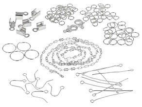 Sterling Silver over Brass Findings Kit Including Jump Rings, Clasps, Chain and More Appx 100 Pieces