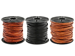 Leather Cord Set of 3 in Natural Red Brown, Natural Light Brown, Natural Black Appx 2mm Appx 30M