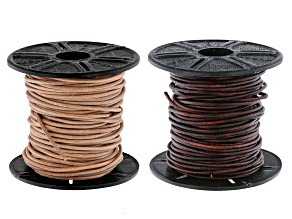 Round Leather Cord Set of 2 in Natural and Natural Antiqued Brown Appx 1mm Appx 10M Each