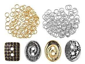 Button Set of 4 in 4 Designs in 3 Tones and Jump Rings in 2 Tones Appx 200 Pieces