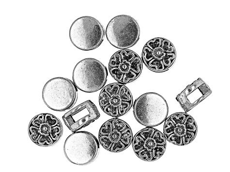 Indonesian Inspired Slide Connectors in 5 Styles in Antiqued Silver Tone Appx 55 Pieces Total