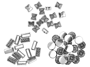 Indonesian Inspired Slide Connector Kit in 3 Designs in Antiqued Silver Tone Appx 50 Pieces