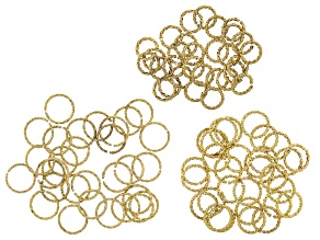 Designer Diamond Cut Jump Rings Kit in 3 Sizes in Gold Tone Appx 90 Pieces Total